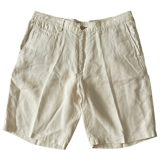 Tommy Bahama Relax Shorts Size 38 Beige 100% Linen Chino Straight Beach Resort - Picture 1 of 12